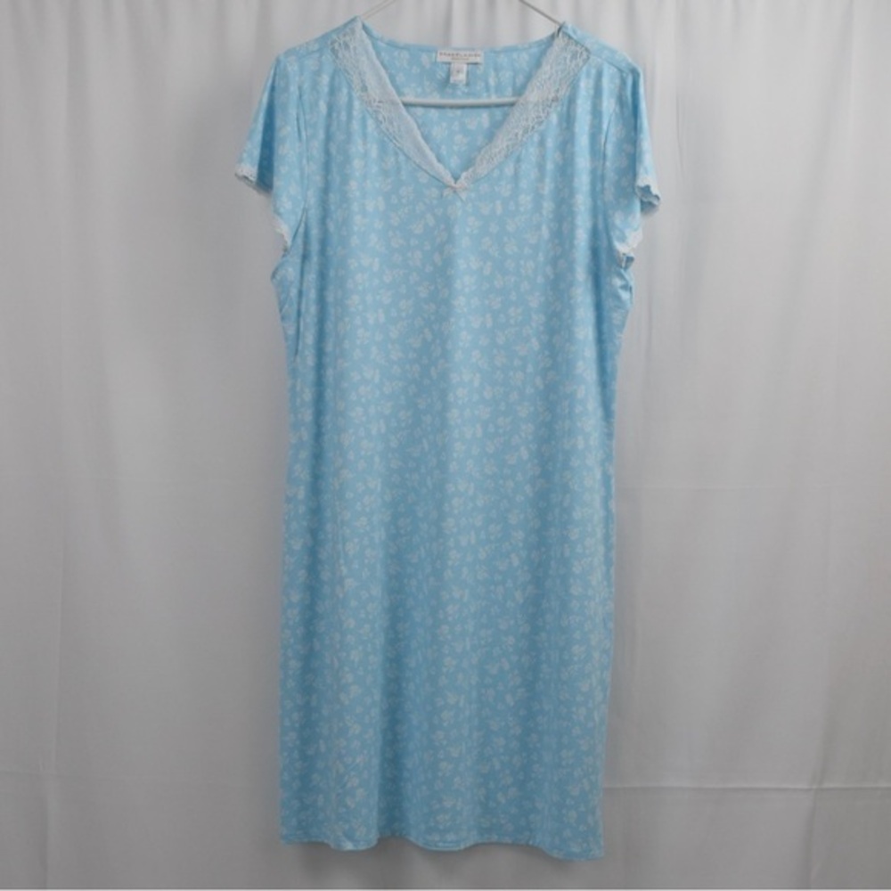 Miss Elaine Essentials Micro Velvet Lace Neck Short Sleep Gown